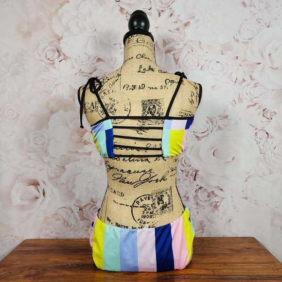 XL The Bikini Lab Color Block Shoulder Tie Bikini Set - Picture 5 of 9